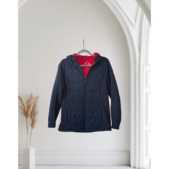 Women's HFX Stretch Hooded Puffer Jacket Coat Navy Small - Picture 1 of 9